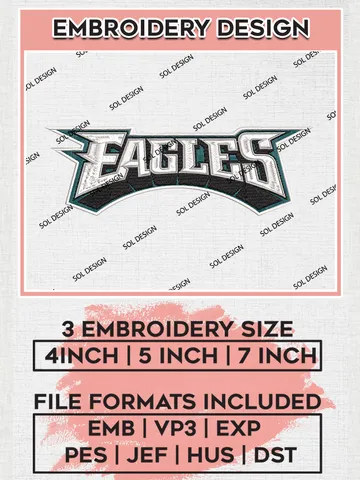 Philadelphia Eagles Wordmark Embroidery Designs, NFL Eagles, NFL Logo Embroidery Files, NFL Philadelphia Eagles Machine Embroidery Design, Digital Download $6.99