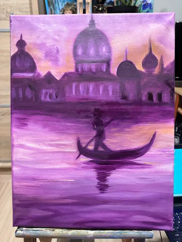 Oil Painting Venice Evening Walk on Gondola Gondolier Cityscape Stretched Canvas 16x12inch 40x30cm Impressionism Wall Decor Gift $244.00