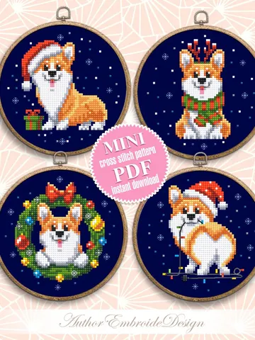 Corgi Christmas cross stitch pattern PDF download Set Christmas dog cross stitch chart, Small christmas ornament digital pattern #N105 $11.20