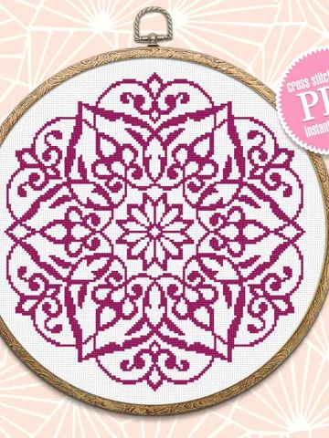 Mandala cross stitch pattern download PDF, Monochrome mandala pattern PDF, Floral ornament cross stitch chart, Easy embroidery beginner #M27 $4.60
