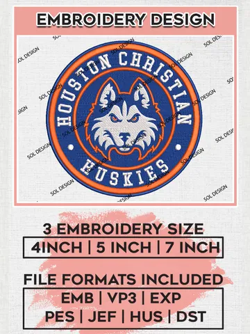 NCAA Houston Christian Huskies Round Logo Embroidery, NCAA Houston Christian Huskies Logo Embroidery files, NCAA Teams, Machine embroidery designs, Digital Download