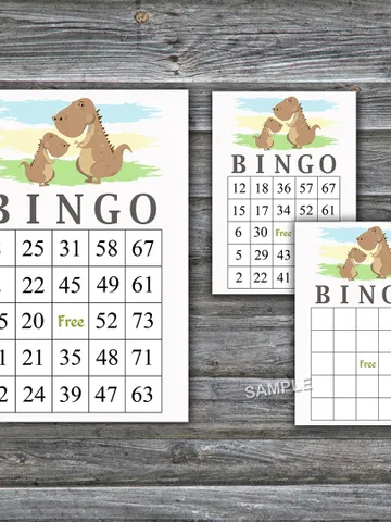 Cute Dinosaur bingo cards,T-rex bingo game,Dinosaur Printable bingo cards,60 Bingo Cards,INSTANT DOWNLOAD--369 $3.95