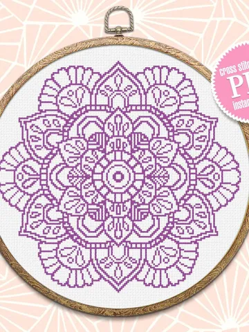 Mandala cross stitch pattern download PDF, Floral ornament cross stitch chart, Monochrome mandala hand embroidery, Easy beginner stitch #M59 $4.60