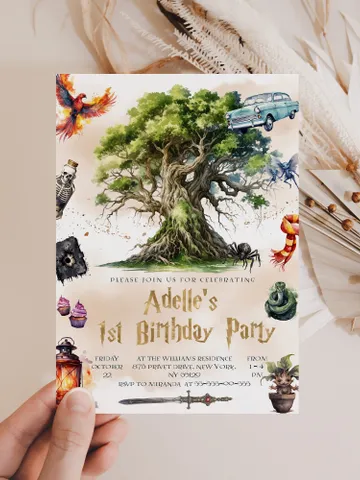 The Chosen One Invitation; Wizard Birthday Party; Magic School 1st Birthday Invitation Template; Editable Wizarding World Invitation; $12.78