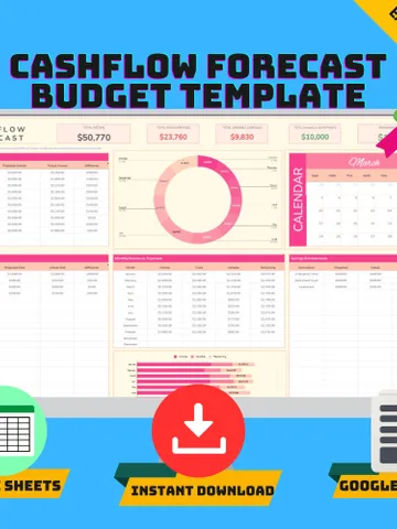 Cashflow Forecast Budget Template, Editable Google Sheets, Digital Download, Easy to Use Finance Tracker for Personal & Business Cash Flow $5.46