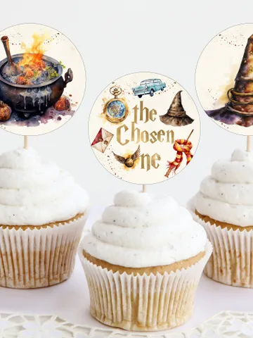 Editable Cupcake Topper Label Birthday Party; Magic School 1st Birthday; Printable Cupcake Topper Label; Magical Party Decoration; Wiz1320 $10.45