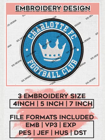 Charlotte FC Soccer Team Logo Embroidery Design, MLS Charlotte FC Logo Embroidery Files, Soccer Team Machine Embroidery, Machine Embroidery Design $6.99