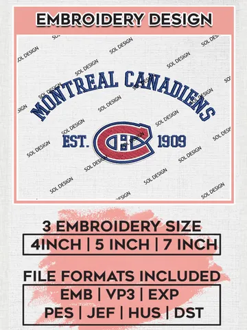 Montreal Canadiens Hockey Team Est Logo Embroidery Design, NHL Montreal Canadiens Logo Embroidery Files, Hockey Team Machine Embroidery, Machine Embroidery Design