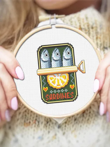 Sardines in a can cross stitch pattern PDF download Tinned sardines cross stitch chart, Small fish pattern digital, Funny kitchen decor #F25 $3.40