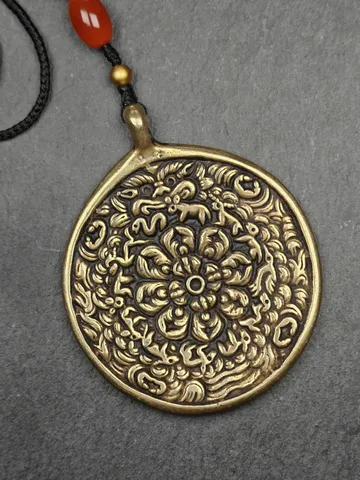 Gandhanra Vintage Mandala Badge - Tibetan Buddhist Amulet, Cross Vajra Pattern Melong Mirror, SIPAHO, Fengshui Protective Pendant $79.99