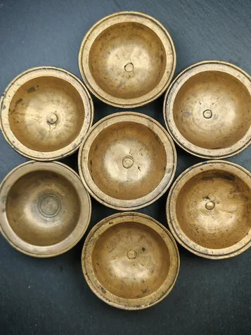 Gandhanra Authentic Tibetan Buddhist Butter lamp / Water Offering Bowls,Yonchap Bowls,Made of Brass,1 Set of 7 Bowls,2.7",100+ Years Old $1,899.99