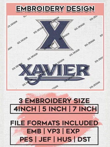 NCAA Xavier Team Logo Machine Embroidery Design, NCAA Xavier Musketeers Embroidery Design Design files, NCAA Team Embroidery Designs, NCAA Machine Embroidery Designs, Digital Download $6.99