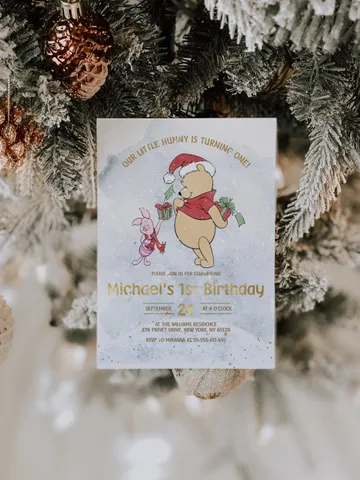 Christmas Winnie Pooh Baby Birthday Invitation; Winnie Pooh Baby Birthday ; Christmas Baby Birthday; Honey Bear Birthday; Winnie Pooh xpooh1 $12.78
