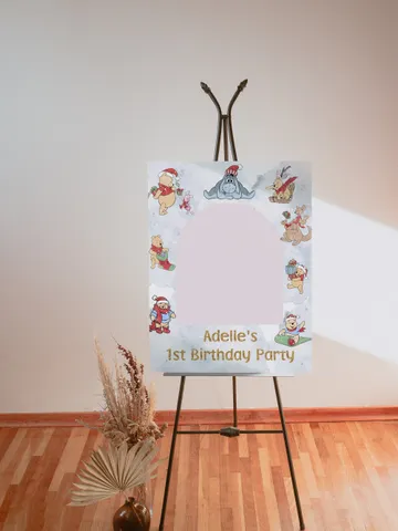 Editable Photoframe Board Hundred Acre Wood First Birthday party photoprop; Winnie the Pooh Party; Classic Pooh Party Birthday xpooh1 $11.62