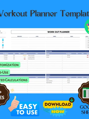 Workout Planner Template, Editable Google Sheets, Digital Download for Fitness Scheduling & Progress Tracking $8.26