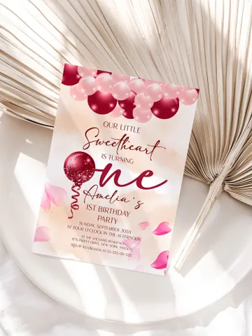 Valentine 1st Birthday Invitation Sweetheart 1st Birthday Sweet Treats Baby Birthday Invitation; Valentines Day Party $12.78