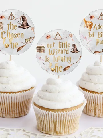 Editable Cupcake Topper Label Birthday Party; Magic School 1st Birthday; Printable Cupcake Topper Label; Magical Party Decoration; W8 $10.45