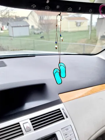Real Stained Glass Flip Flop Car Charm or Bag Charm Suncatcher for Beach Lovers Cute Rear View Mirror Decoration Unique Purse Accessory $14.95