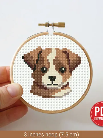 Mini cute puppy Cross stitch patterns, contemporary dog, animals, beginner counted, modern chart, gift DIY, embroidery, instant PDF $4.29