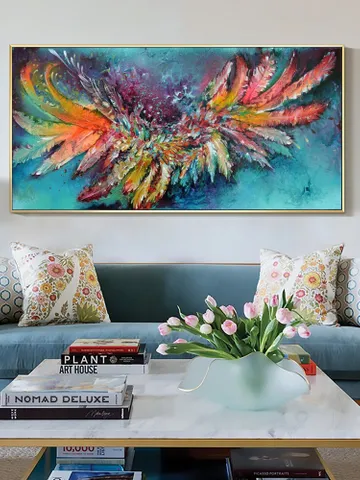 Original Painting On Cnavas, Abstract Colorful Feathers Painting, Boho Wall Decor, Large Wall Art, Modern Art, Office Living room Wall Decor $131.32