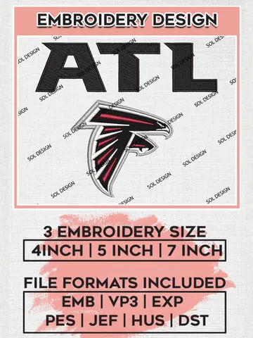 NFL Atlanta Falcons Embroidery Design Files, NFL Falcons, NFL Embroidery Designs, NFL Atlanta Falcons Machine Embroidery Design, Digital Download $6.99