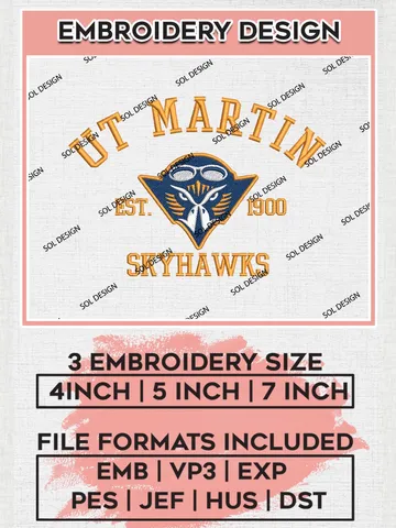 UT Martin Skyhawks Est 1900 Embroidery Designs, NCAA UT Martin Skyhawks Team Embroidery, NCAA Team Logo, 3 sizes, Machine embroidery Files, Digital Download $6.99