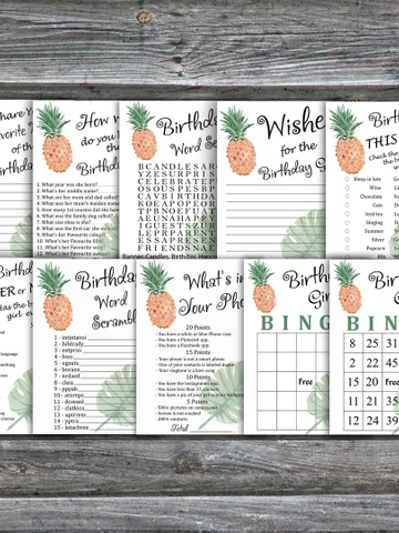Adult birthday games package,Pineapple Birthday Games bundle,Printable Birthday Games,INSTANT DOWNLOAD $5.95