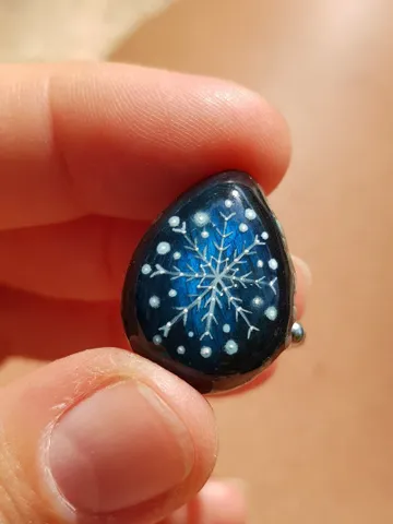 Ring with blue labradorite Oil painting miniature of snowflake on gemstone $50.00