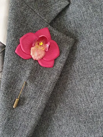 Burgundy orchid men's lapel pin Leather boutonniere for him 3rd anniversary gift, art.54 $45.00