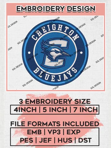NCAA Creighton Bluejays Round Logo Embroidery, NCAA Creighton Bluejays Logo Embroidery files, NCAA Teams, Machine embroidery designs, Digital Download $6.99