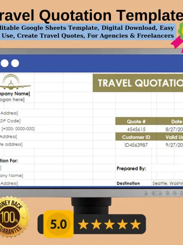Travel Quotation Template, Editable Google Sheets Template, Digital Download, Easy to Use, Create Travel Quotes, For Agencies & Freelancers $3.90