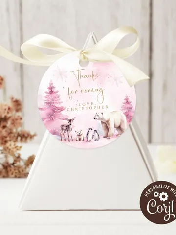 Winter Wonderland Polar Bear Thank You Tag Christmas Gift Tag Party Favor Tag Winter Tag Party Printable Corjl Template i123 $5.00