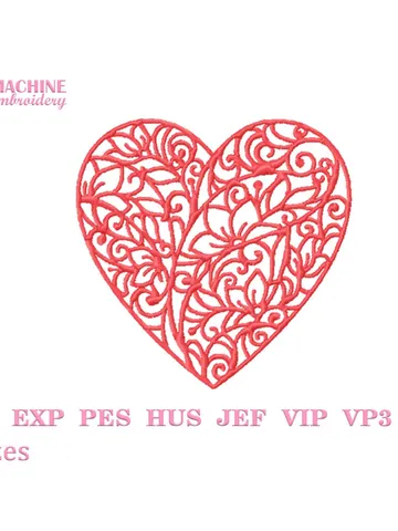 Floral Heart embroidery design Machine embroidery pattern 4 sizes, Embroidery files heart ornament instant download, Valentine heart #R22 $3.45