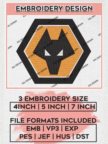 Wolverhampton Wanderers Embroidery Designs, Premier League Embroidery, EPL Embroidery Designs, EPL Wolverhampton Wanderers Machine Embroidery Designs $6.99