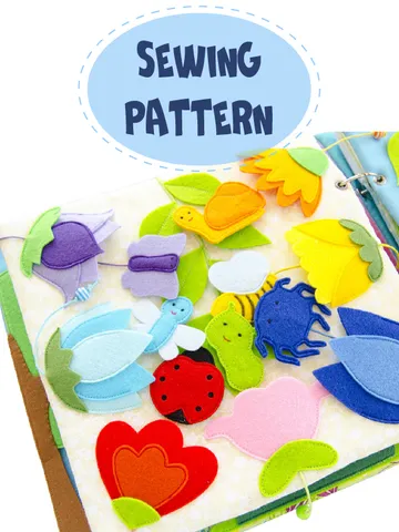 Quiet book page, Flowers and insects, PDF sewing pattern, SVG files $3.00