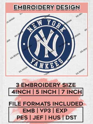 New York Yankees Team Logo Embroidery Design, MLB Team Embroidery files, New York Yankees Baseball Team, Yankees Team, Digital Download $6.99