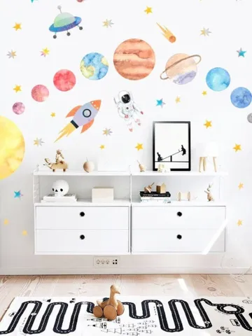 Space Wall Decals - Watercolor Solar System , Nursery Decals, Planet Wall Decals, Kids Room Wall Decor h102 $38.99