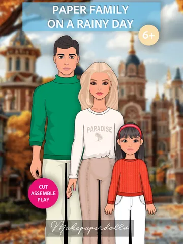 Paper family on a rainy day