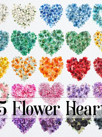 16 Floral Heart PNG Clipart, Watercolor clipart, Floral Heart sublimation, Printable clipart, Digital download, Paper craft, junk journal $2.64