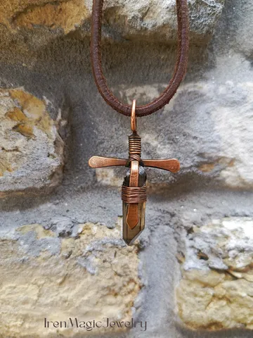 Copper Cross Pendant with Smoky Quartz Crystal
