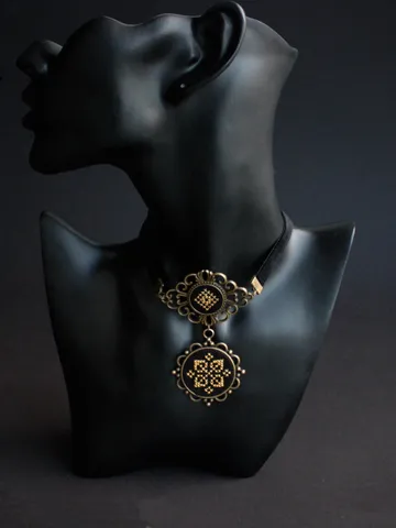 Ukraine black velvet choker with pendant Mustard yellow choker necklace dark academia Thin black goth choker statement Ukrainian jewelry $59.05
