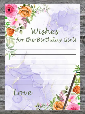 Pink Flowers Birthday Game Wishes for the birthday girl,Adult Birthday party game-fun games for her-Instant download $1.75