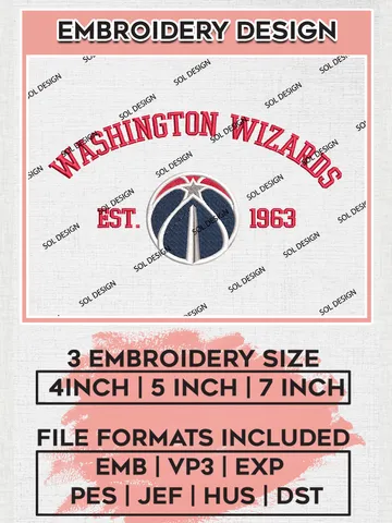 NBA Washington Wizards Basketball Team Est Logo Embroidery Design, NBA Washington Wizards Logo Embroidery Files, Basketball Team Machine Embroidery, Machine Embroidery Design