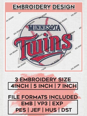 Minnesota Twins Logo Embroidery Designs, MLB Minnesota Twins Embroidery Design, MLB Embroidery Design Files, MLB Logo, 3 sizes, Machine embroidery Files, Digital Download $6.99