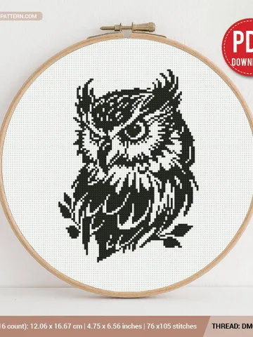 Owl silhouette Cross stitch pattern, Wild Bird, Nature, beginner counted, gift DIY, embroidery, instant PDF, Digital PDF $4.74