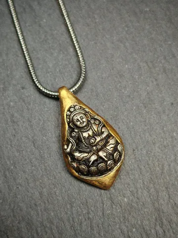 Gandhanra Handmade Tibetan Buddhist Amulet Necklace | Yellow Jambhala Protection Necklace for Wealth | Unique Spiritual Jewelry $89.99