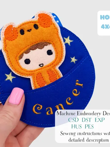 ITH Cancer Zodiac Finger Puppet & Bag Embroidery Design, Crab Star Sign Toy, 4x4 Hoop Christmas Ornament File $6.00