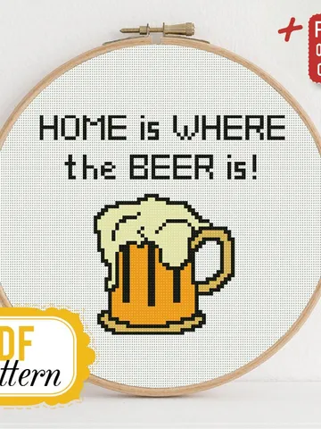 Cross stitch pattern Home is where Beer is Cross stitch pattern Quote Beer Humor PDF Format Instant Download Home decor Modern $5.49