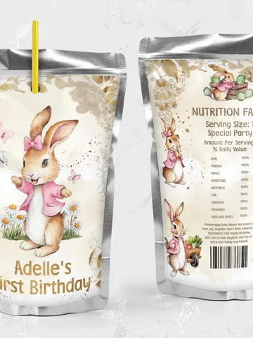 Editable and Printable Juice Label template for 1st Baby Birthday party in Peter Rabbit style instant download and unlimited access pr777 $10.45