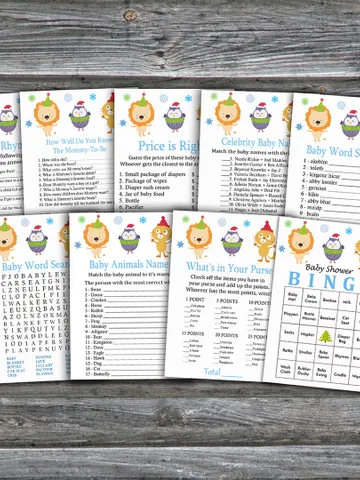 Christmas Theme Animal baby shower games bundle,Christmas Baby Shower games pack,Fun Baby Shower Games,9 Printable Game $5.95